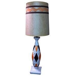 Vintage Mad Men type Lamp‎ Orange Diamond Glaze MCM Retro Hippie Mod lamp